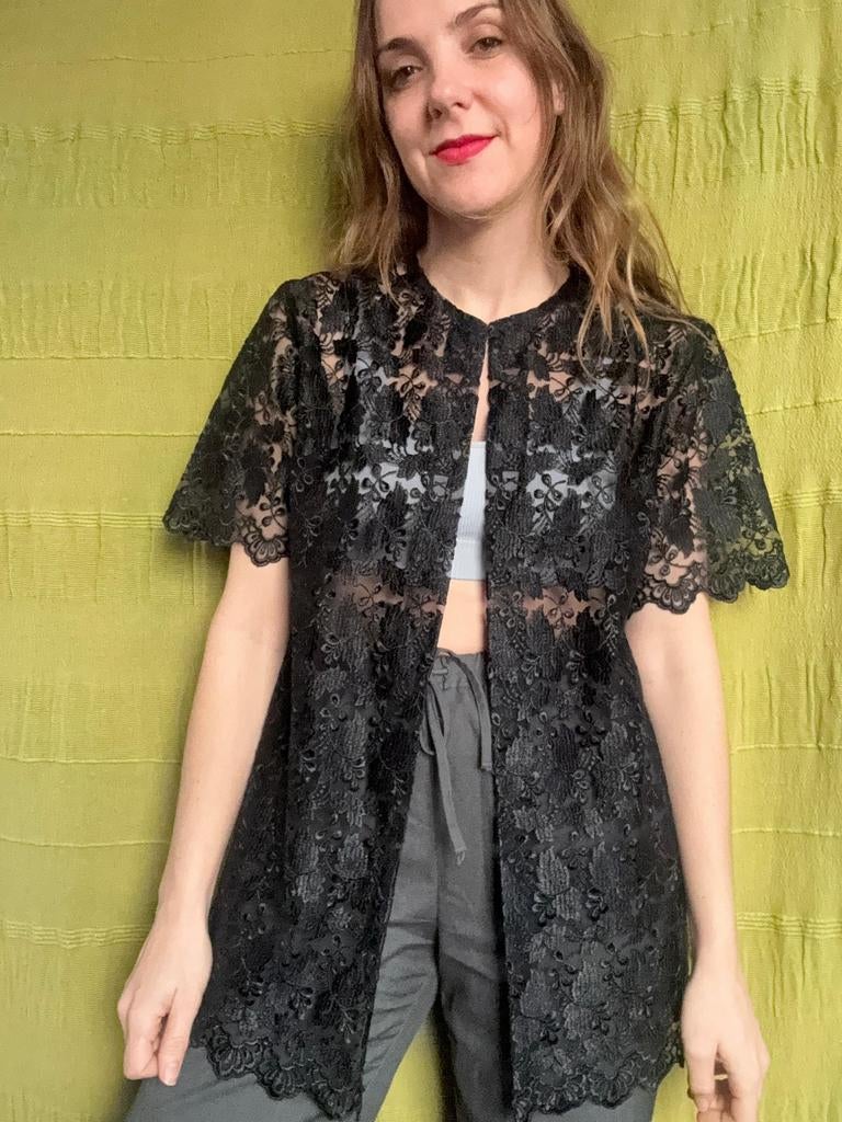 Vintage vestje, maat 40/42 - L/XL - zwart - kant - 90's, Kleding | Dames, Maat 38/40 (M), Zwart, Onbekend, Ophalen of Verzenden