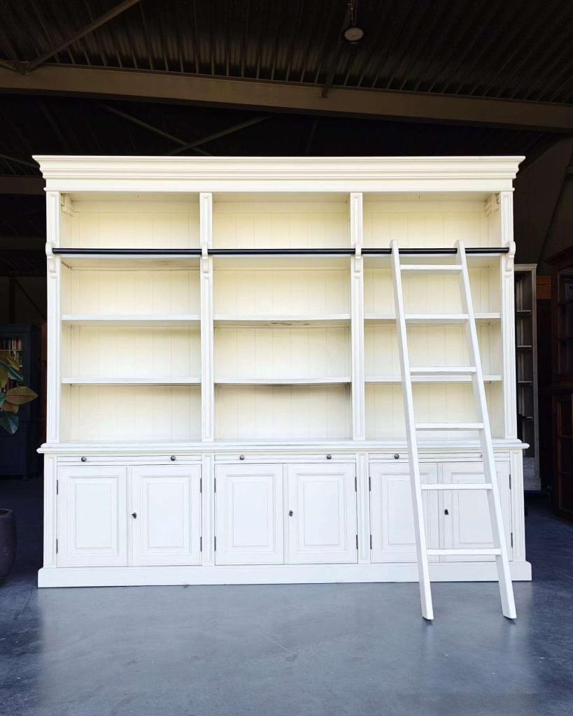 Grote bibliotheekkast met ladder | Witte Boekenkast #0475, Niet ingevuld, 200 cm of meer, Niet ingevuld, Ophalen of Verzenden