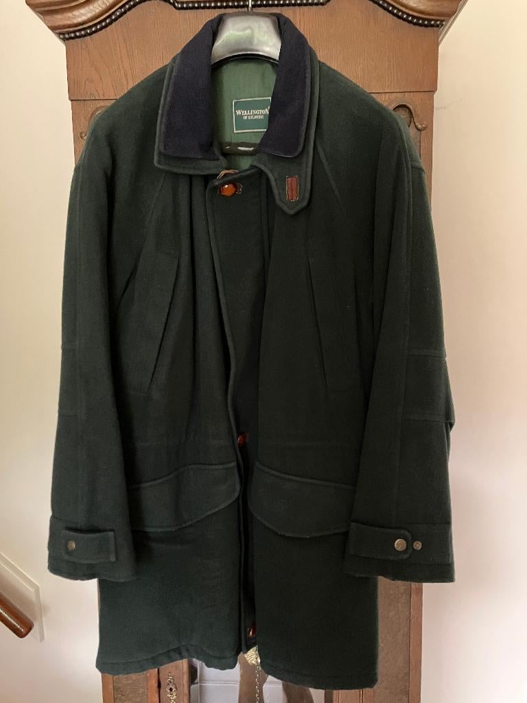 Wellington of bilmore; halflange donkergroene wollen jas, Ophalen of Verzenden, Gedragen, Groen, Wellington