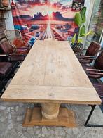 Eiken kloostertafel 220x95 cm met 6 lederen stoelen, Huis en Inrichting, Tafels | Eettafels, Ophalen, 200 cm of meer, 50 tot 100 cm
