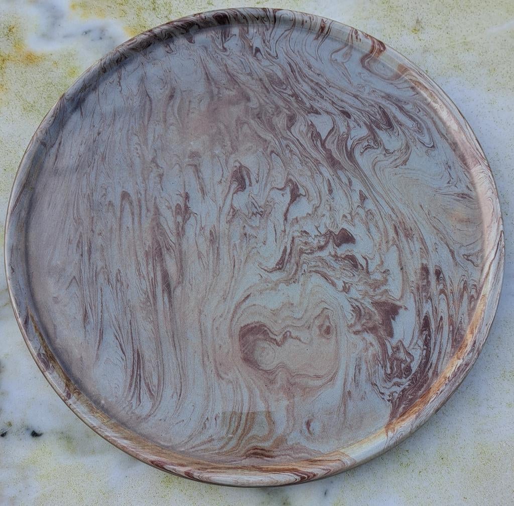 Vintage bord dienblad plateau Frans marmerlook bruin zgan, Antiek en Kunst, Ophalen of Verzenden