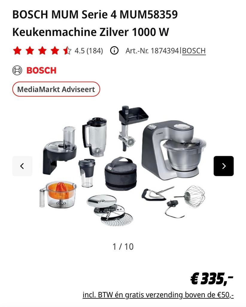 Bosch mum5 serie 4 nieuw in doos, 4 liter of meer, Ophalen of Verzenden, Nieuw, 3 snelheden of meer