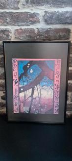 Ingelijste Japanse Print - Bloesem en Maan, Antiek en Kunst, Kunst | Etsen en Gravures, Ophalen