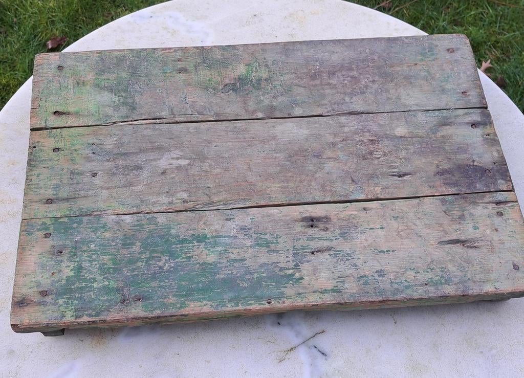 Antiek houten plateau dienblad groen patina Frans, Antiek en Kunst, Ophalen of Verzenden