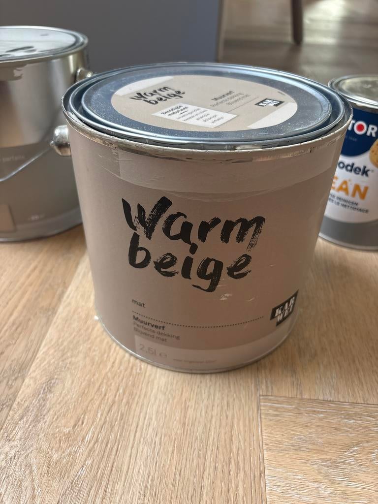 Warm Beige Muurverf Mat ca. 1L, Doe-het-zelf en Verbouw, Verf, Beits en Lak, Ophalen, Gebruikt, Beige, Verf
