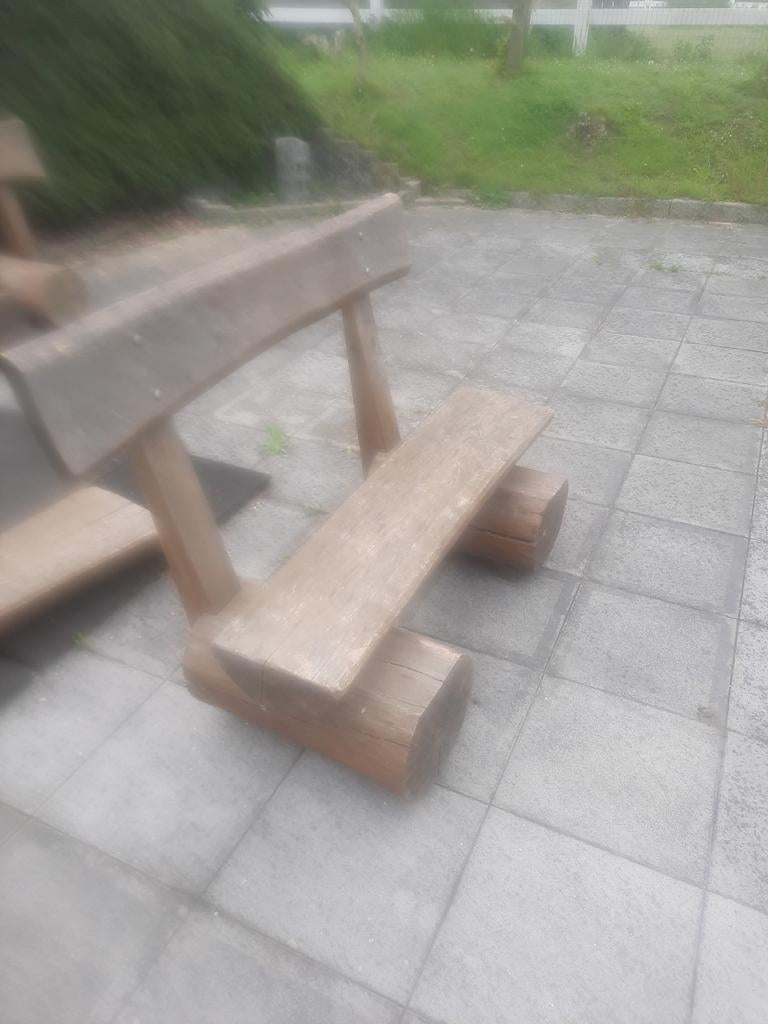 Twee demontabele houten boomstam banken, Ophalen of Verzenden, Gebruikt, Hout