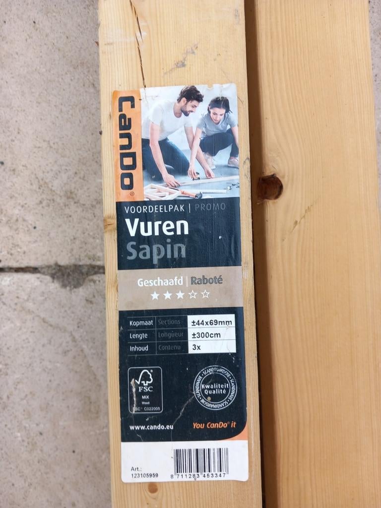 Vuren geschaafd hout, 5 stuks, Doe-het-zelf en Verbouw, Hout en Planken, Minder dan 25 mm, Nieuw, Ophalen of Verzenden, Plank