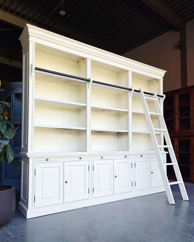Grote bibliotheekkast met ladder | Witte Boekenkast #0475, Niet ingevuld, 200 cm of meer, Niet ingevuld, Ophalen of Verzenden