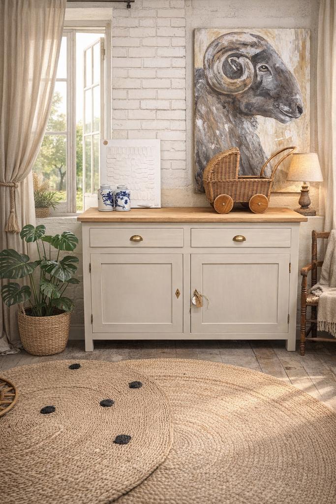 Teak houten commode ladekast dressoir meidenkast taupe, Kinderen en Baby's, Kinderkamer | Commodes en Kasten, Zo goed als nieuw