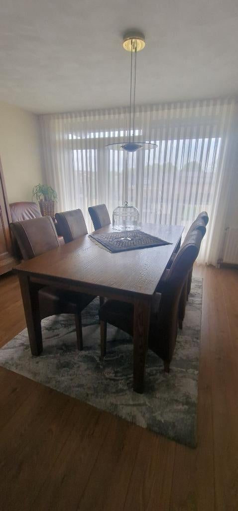 eiken eettafel met 6 stoelen, Ophalen, Gebruikt, 100 tot 150 cm, Eikenhout