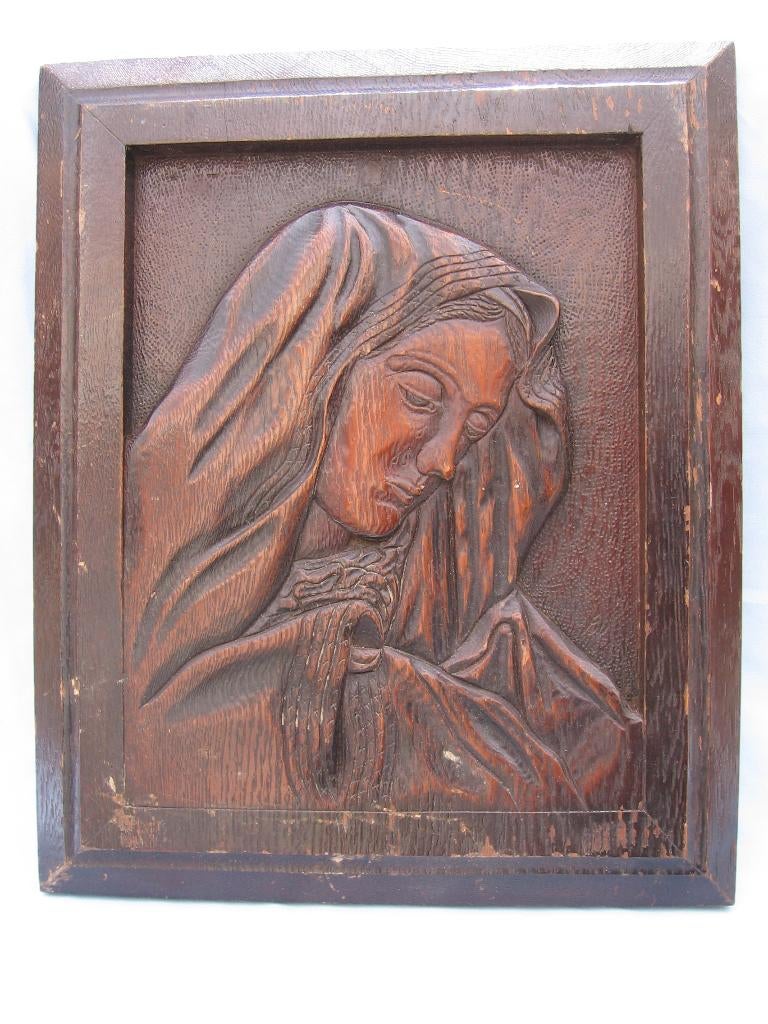 Houten paneel met snijwerk van vrouw - ca. 1900, Antiek en Kunst, Curiosa en Brocante, Ophalen of Verzenden