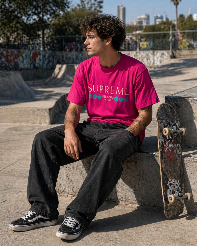 Supreme Milano t-shirt | M, Ophalen of Verzenden, Zo goed als nieuw, Maat 48/50 (M), Roze