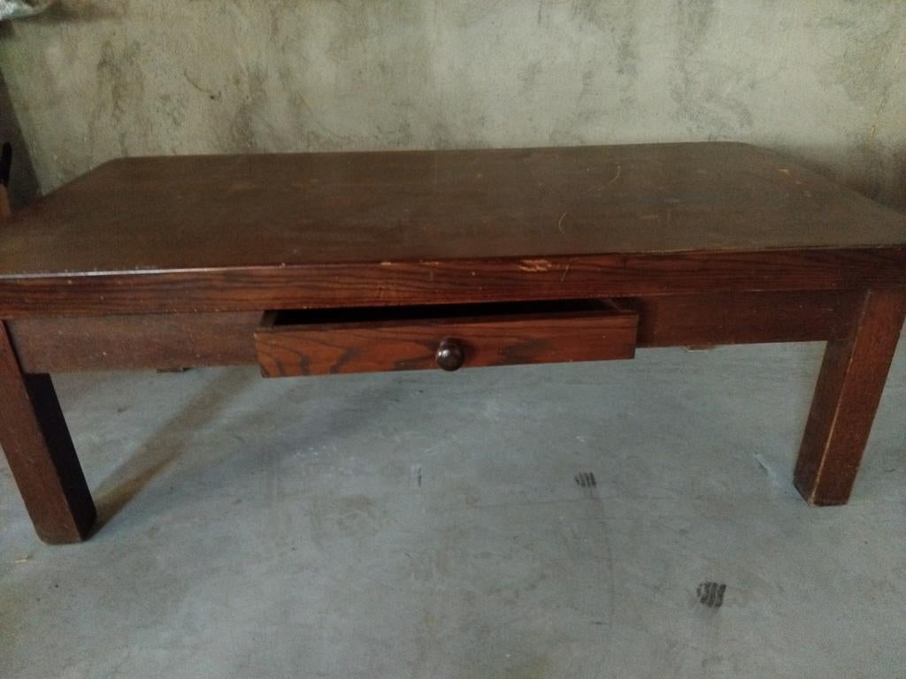 Vintage houten salontafel met lade, Huis en Inrichting, Tafels | Salontafels, Ophalen, Gebruikt, 100 tot 150 cm, Vintage, Klassiek
