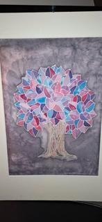 Schilderij met kleurrijke boom en paspartout, Ophalen