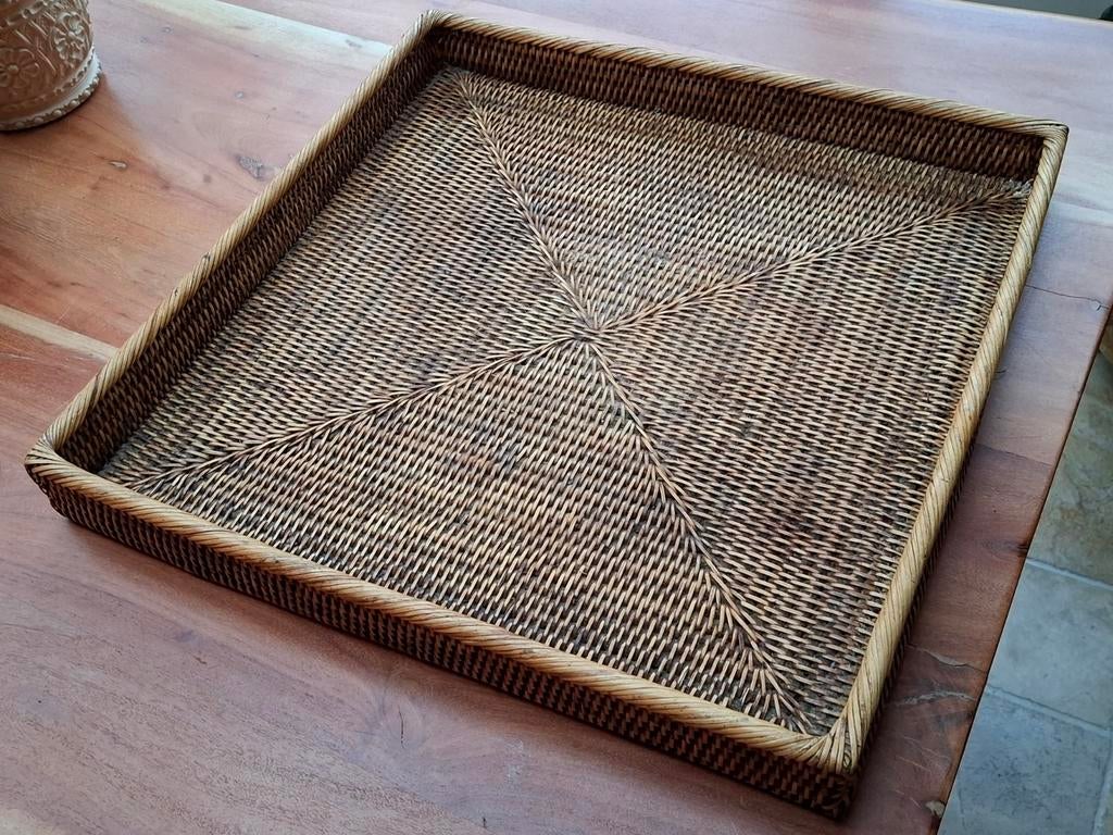 Groot Birma rattan rieten dienblad XL, Huis en Inrichting, Ophalen of Verzenden, Zo goed als nieuw, Vierkant, Overige materialen