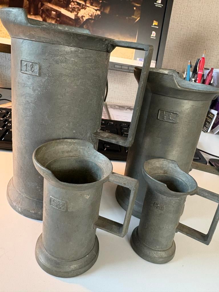 tinnen kannen set zeven stuks Peltrato, Antiek en Kunst, Ophalen of Verzenden