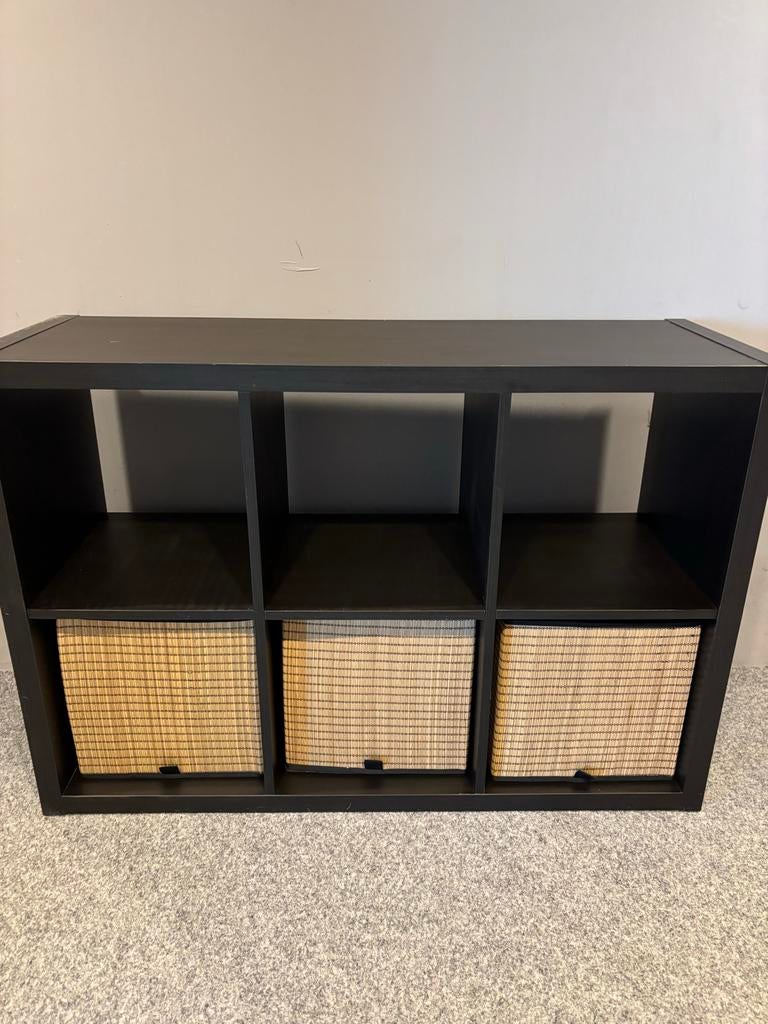Ikea Kallax kast zwart met 3 manden, Ophalen, Gebruikt