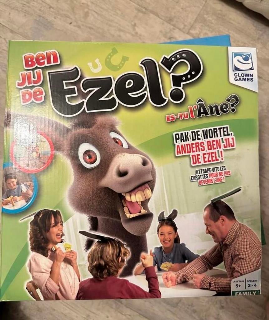 Ben Jij De Ezel? Familiespel van Clown Games, Drie of vier spelers, Ophalen of Verzenden, Zo goed als nieuw