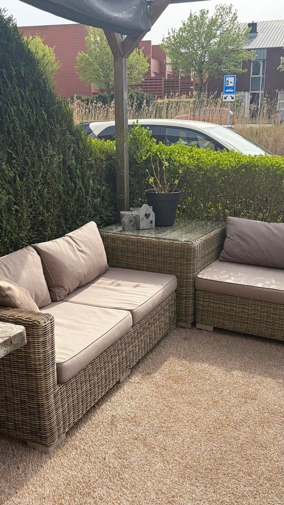 Prachtige loungeset met nieuwe Madison kussenset, Ophalen, 4 zitplaatsen, Zo goed als nieuw, Loungeset