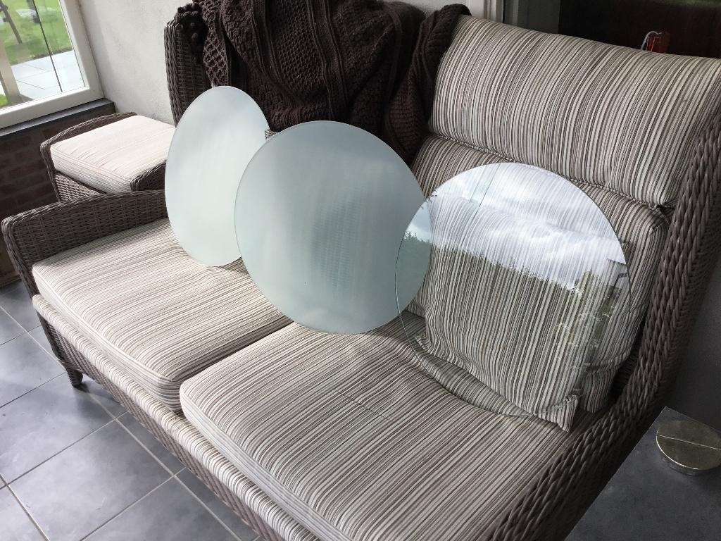 Glazen tafelbladen, Minder dan 55 cm, Gebruikt, Rond, Glas