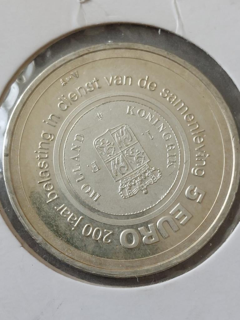 Zilveren 5 Euro munt 200 jaar belasting in dienst, Postzegels en Munten, Munten | Nederland, Koningin Beatrix, Zilver, Euro's