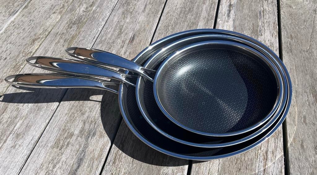 ONYX Cookware Pannenset - 3 Keramische Koekenpannen, Pannenset, Ophalen of Verzenden, Zo goed als nieuw, Rvs