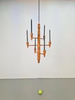 Spoel hout chandelier hangende kandelaar brutalist ‘60  , Ophalen of Verzenden, N, Kandelaar, Hout