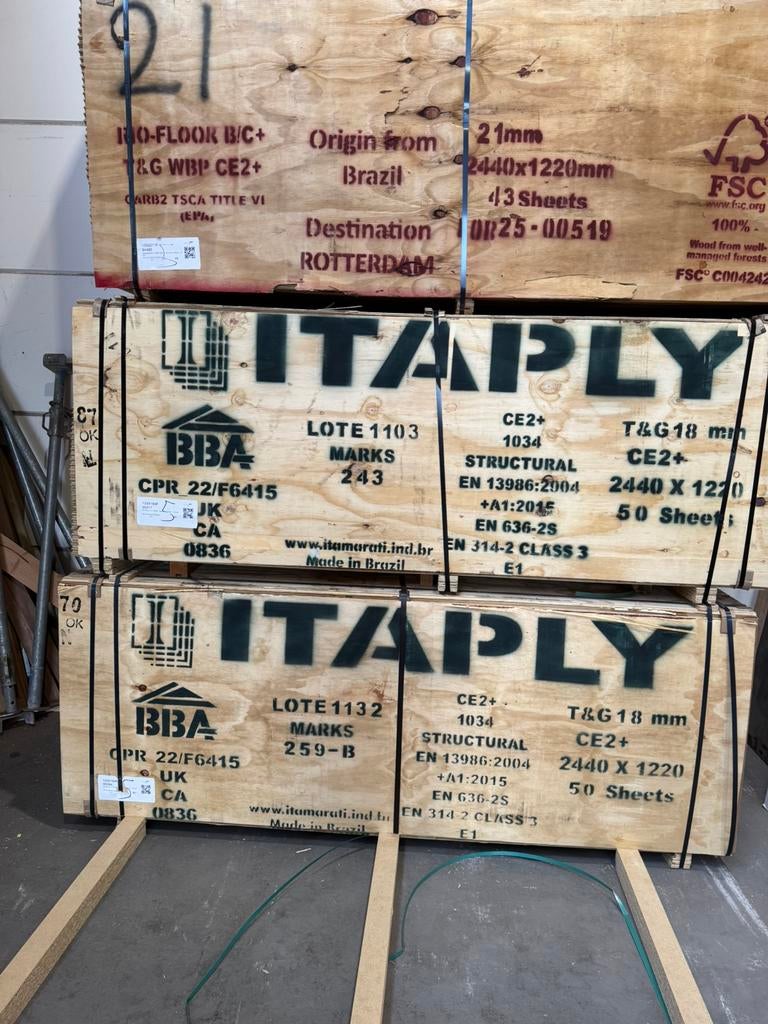 Grote partij underlayment 18mm 244x122 TG2, Ophalen of Verzenden, Nieuw, Multiplex, Minder dan 20 mm