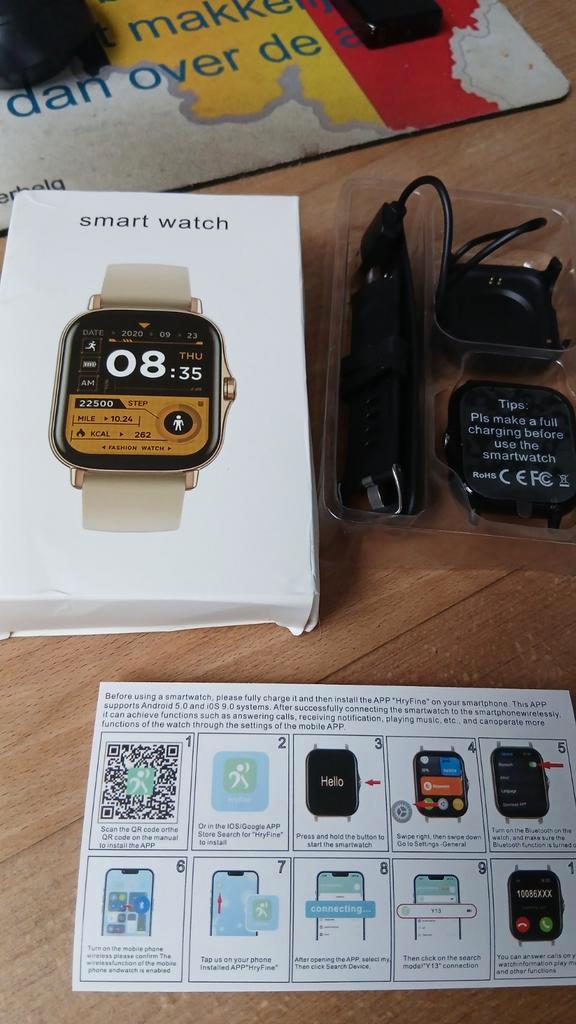 Smartwatch met hartslagmeter en stappenteller, Sieraden, Tassen en Uiterlijk, Smartwatches, Nieuw, Android, Zwart, Afstand, Calorieverbanding