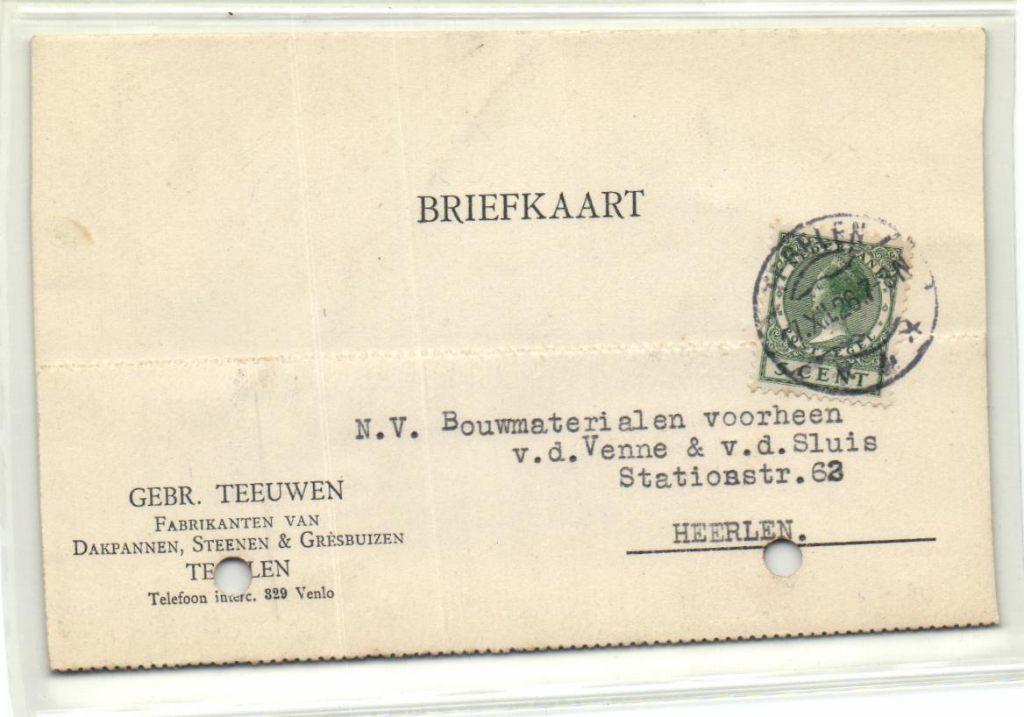 x52009 gebr. teeuwen tegelen, Verzenden, Voor 1920, Noord-Brabant