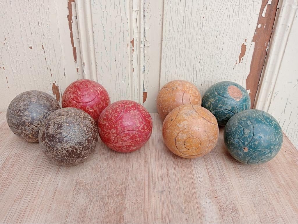 Set van 8 Franse antieke houten jeu de boules ballen, Ophalen of Verzenden