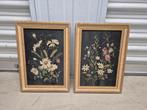 Twee Vintage Bloemen Schilderijen met Gouden Lijsten, Ophalen of Verzenden