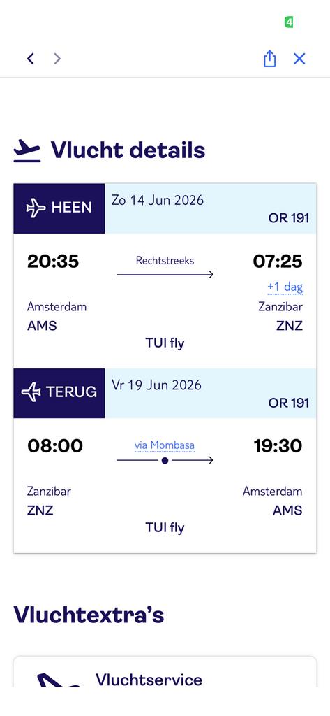 vliegticket Amsterdam – Zanzibar (retour) | 14–19 juni 2026