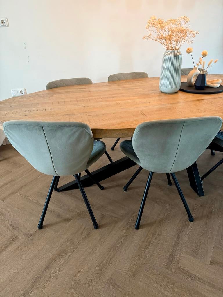 8x Eetkamerstoelen Lucca - Groen, Ophalen, Gebruikt, Vijf, Zes of meer stoelen, Stof