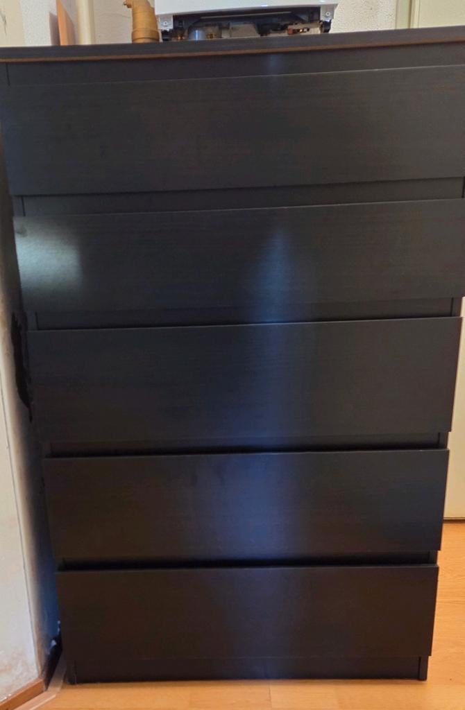 Zwarte ladekast met 5 laden, Ophalen, Gebruikt, 5 laden of meer, 100 tot 150 cm