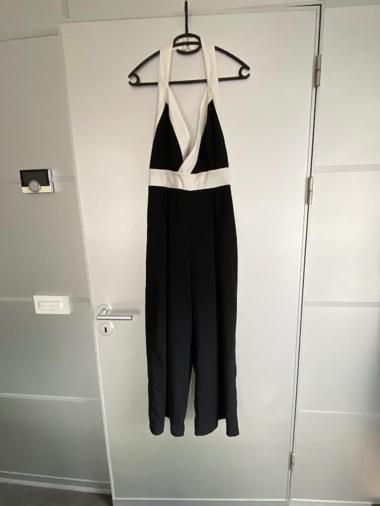 K66 Sandro Ferrone mt. 34=XS jumpsuit wijde pijpen zwart/wit, Kleding | Dames, Jumpsuits, Zwart, Sandro Ferrone, Ophalen of Verzenden