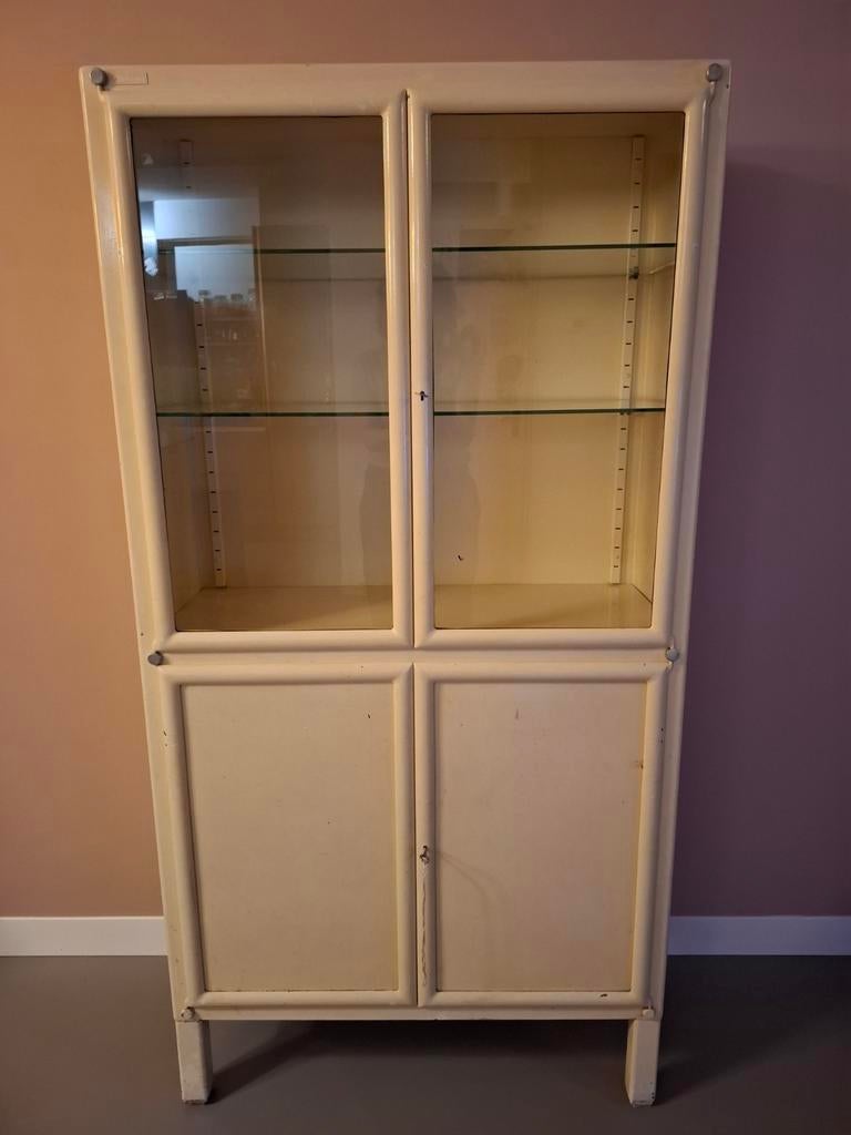 Vintage stalen vitrinekast, Ophalen, Gebruikt, 50 tot 100 cm, 150 tot 200 cm