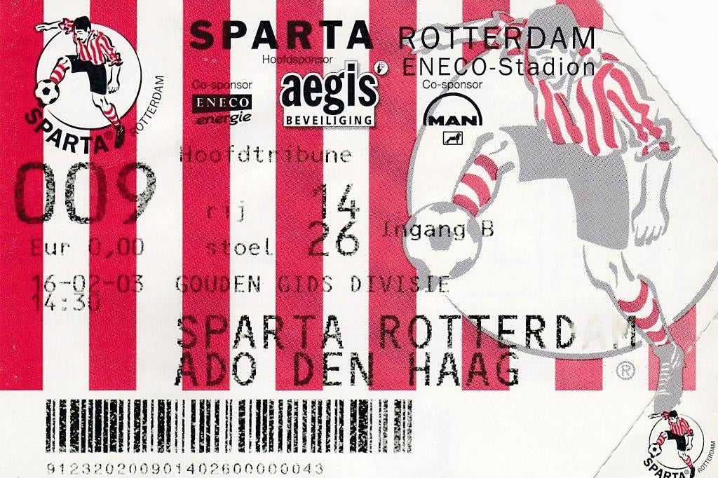 Ticket: Sparta Rotterdam v ADO Den Haag16-02-2003, Verzenden, Gebruikt, Sparta, Overige typen