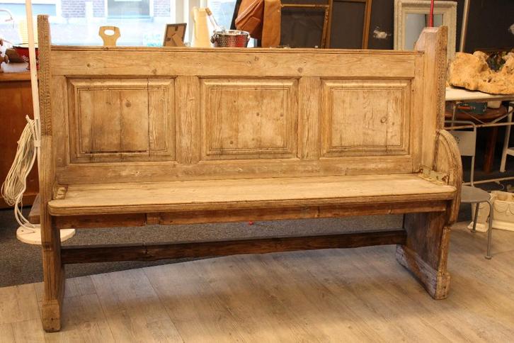 Brocante - Fantastische Franse kerkbank!, Huis en Inrichting, Banken | Bankstellen, Gebruikt, Rechte bank, Driepersoons, 150 tot 200 cm