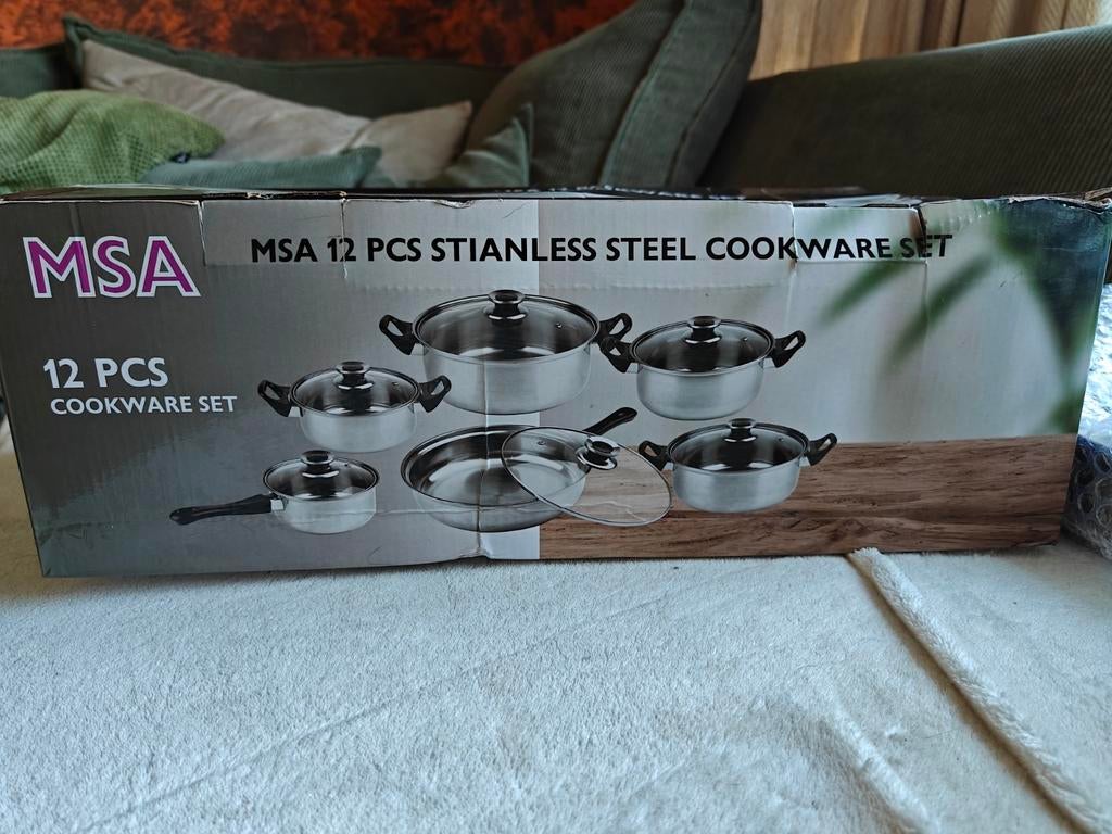 12 delige pannen set roestvrijstaal RVS deksel, Huis en Inrichting, Keuken | Potten en Pannen, Ophalen of Verzenden, Nieuw, Rvs