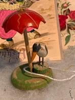 Zeer oud Erzgebirge houten beeldjes: vogel en parasol, Gebruikt, T, Ophalen of Verzenden, N
