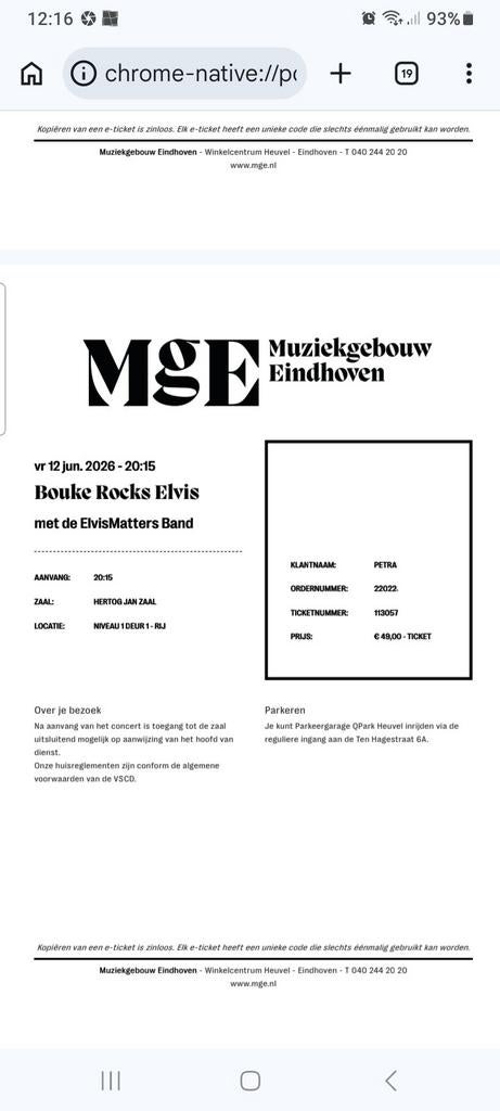 Ticket Bouke rocks Elvis, Eén persoon, Juni