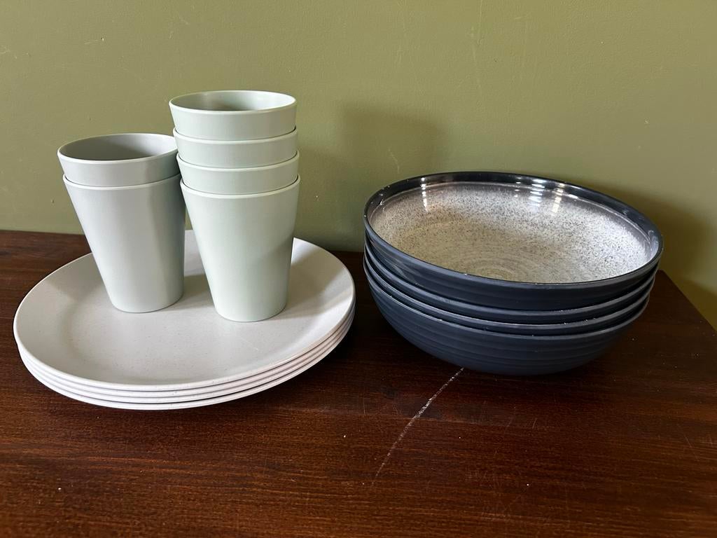 Campingservies: Mepal borden, Hema bekers, Kampa kommen, Overige materialen, Gebruikt, Ophalen of Verzenden, Effen