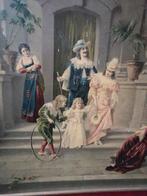 Oude plaat met victoriaans tafereel? - 40-50cm Miekje, Ophalen of Verzenden