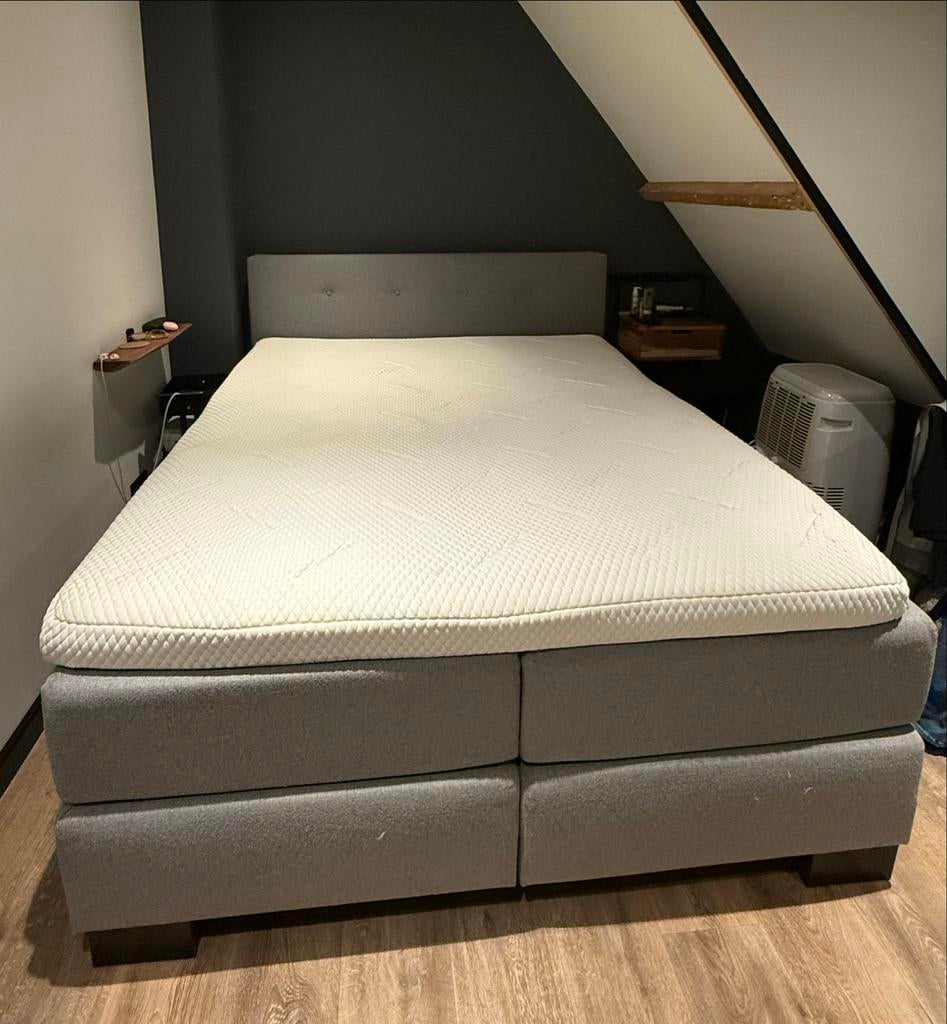Grijze boxspring 160x200, Ophalen, Tweepersoons, 160 cm, Stof