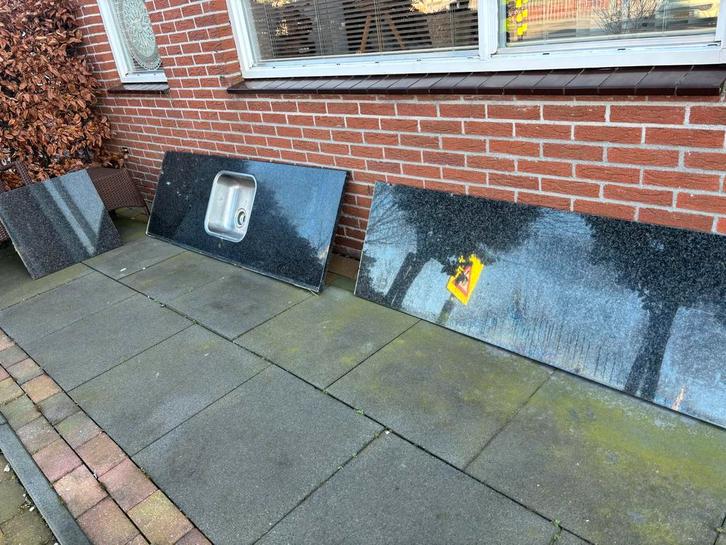 Massief Granieten Werkblad/Aanrechtblad met Achterwand, Huis en Inrichting, Keuken | Keukenelementen, Gebruikt, Minder dan 100 cm