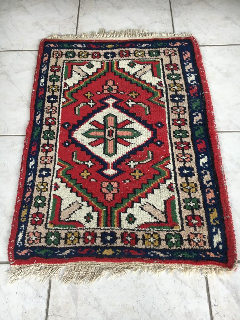 oosterskleed perz pers hand geknoopt L90xB64 met franje, Gebruikt, 50 tot 100 cm, Rechthoekig, 50 tot 100 cm