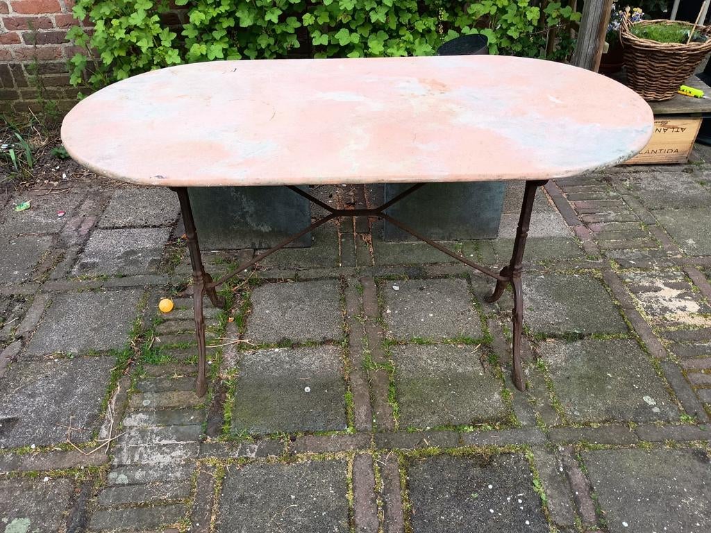 Vintage tuintafel natuursteen roze/blauw/groen, Tuin en Terras, Tuintafels, Ophalen