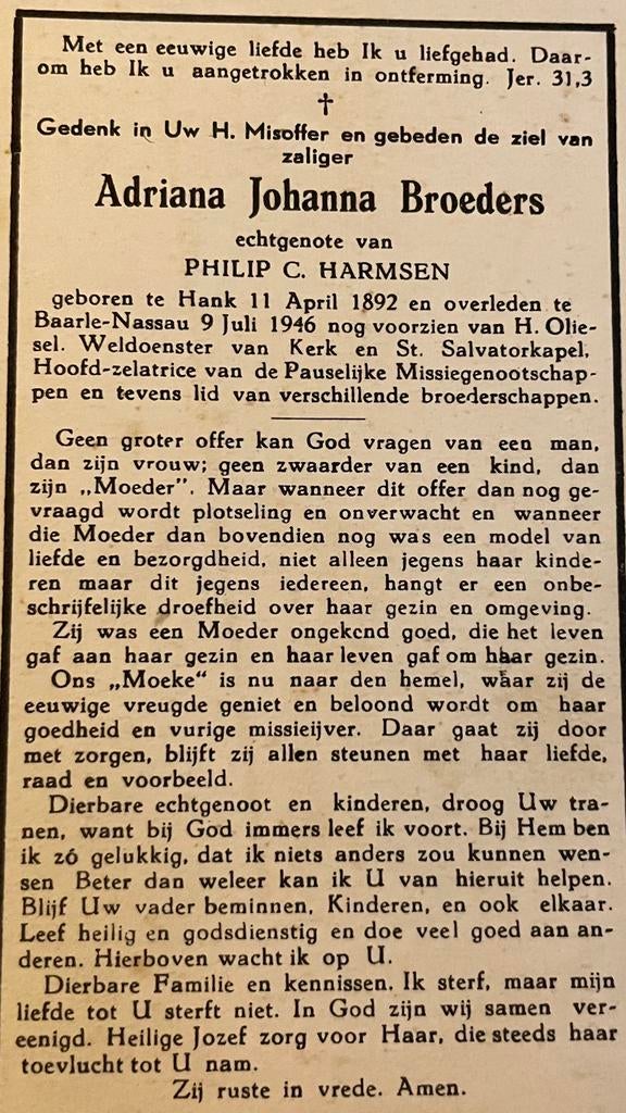 Adriana Johanna Broerders Hank 1892, Ophalen of Verzenden