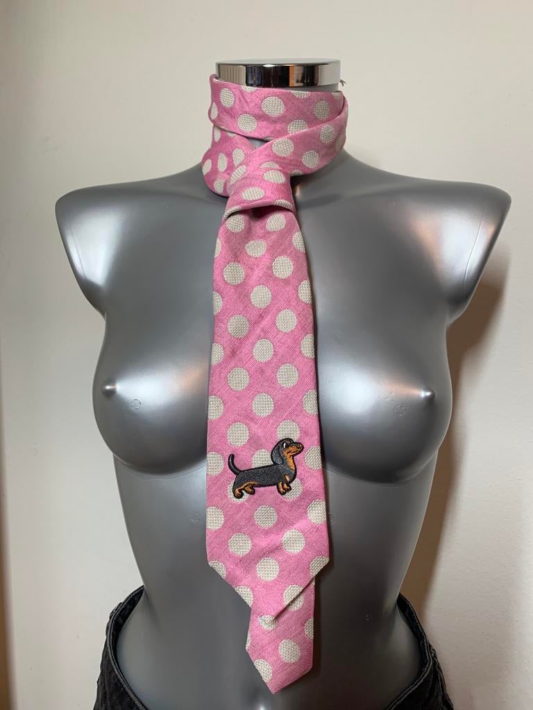 Teckel, geborduurde teckel stropdas, Kleding | Heren, Stropdassen, Ophalen of Verzenden, Nieuw, Roze, Met patroon